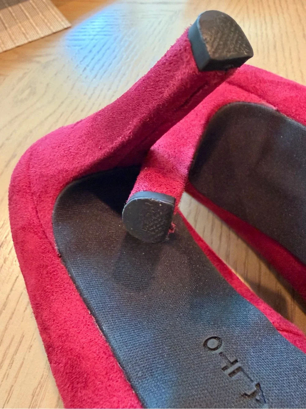Rialto Burgundy Suede Pumps with Black Satin Bow